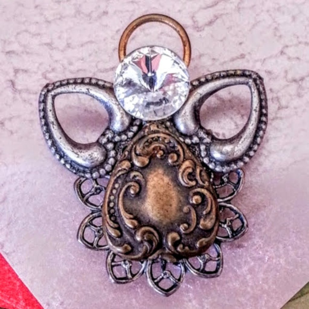 Angel Filigree Heart Rhinestone Head Pin